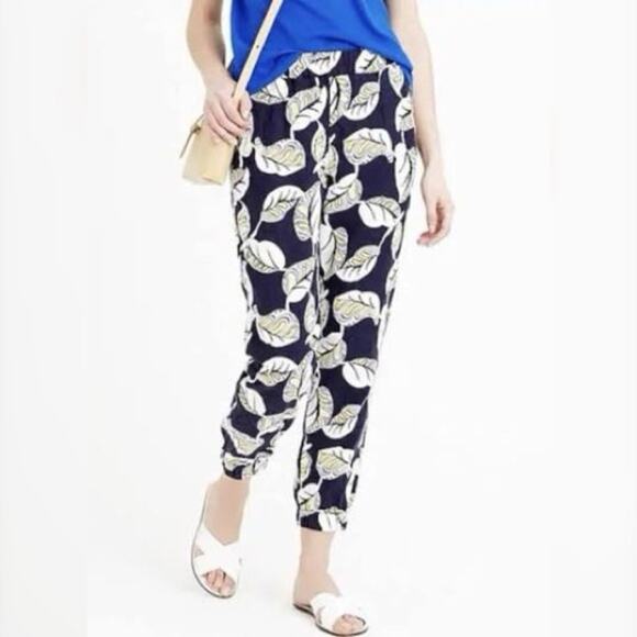 J. Crew Seaside Pant in Tropical Frond Linen-Blend Sz. 4 NWT - Picture 1 of 7